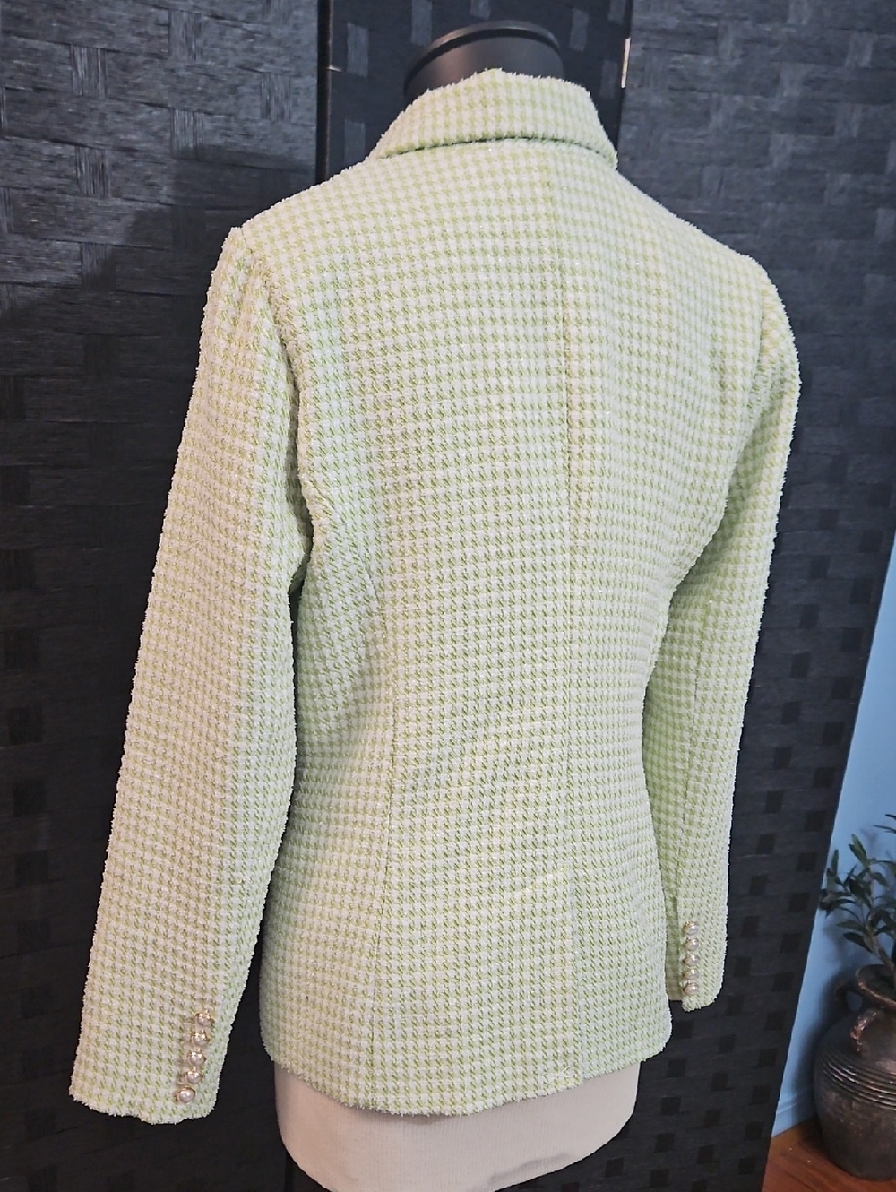 House Of Harlow Double-Breasted Women's Houndstooth Blazer Jacket Light Green M - Picture 9 of 13